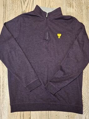Peter Millar Men’s Dark Purple Quarter-Zip Sweater President's Cup Logo Medium